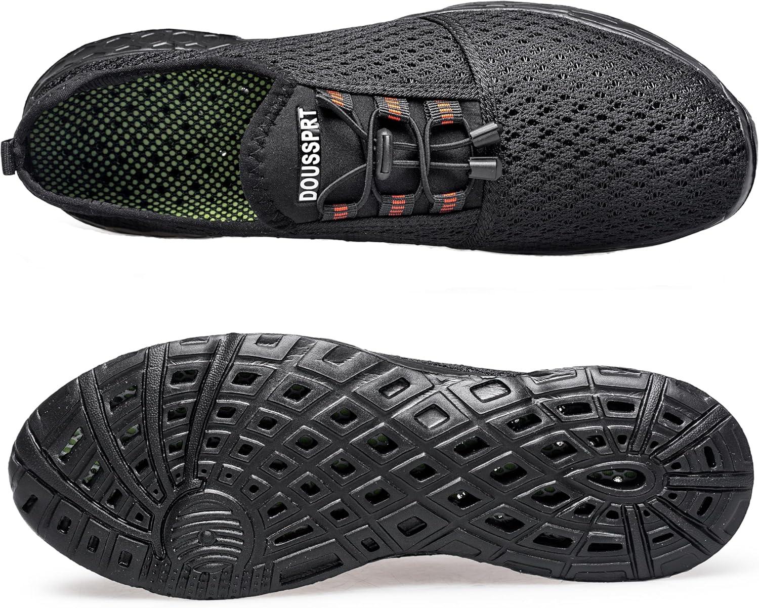 imageDOUSSPRT Mens Water Shoes Quick Drying Sports Aqua ShoesDark Allblack