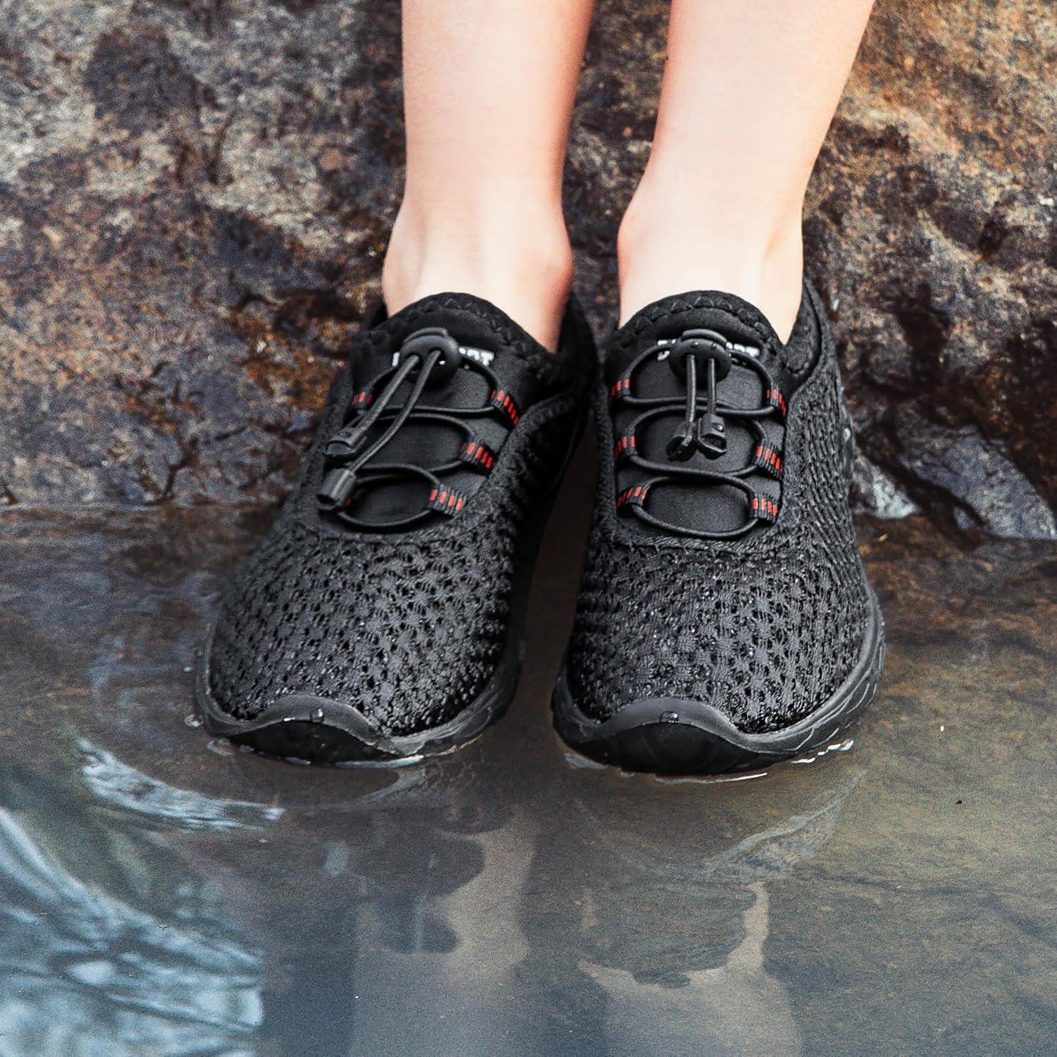 imageDOUSSPRT Water Shoes for Kids Boys Girls Quick Dry Beach Sports Swim Pool Aqua Shoes for ToddlerLittle KidBig KidAllblack