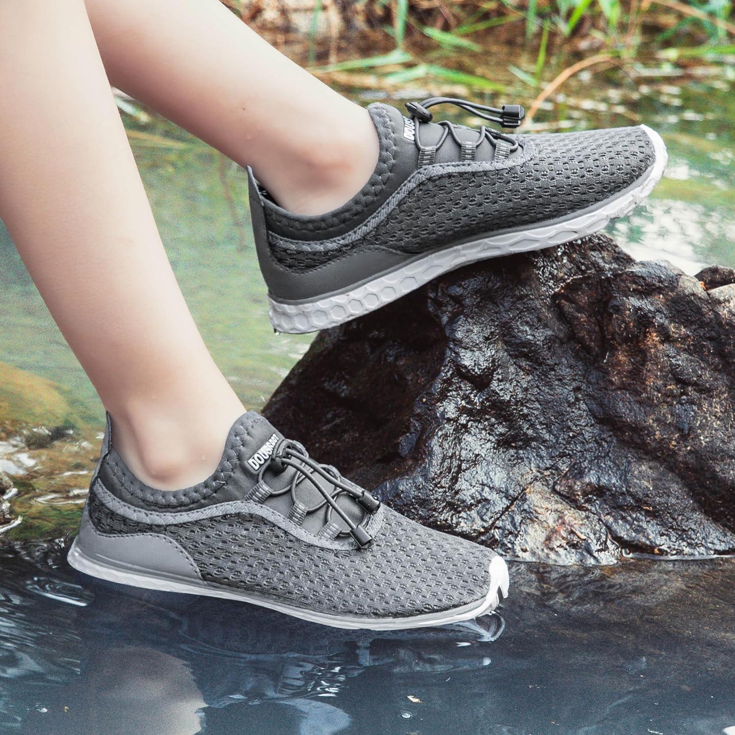 imageDOUSSPRT Water Shoes for Kids Boys Girls Quick Dry Beach Sports Swim Pool Aqua Shoes for ToddlerLittle KidBig KidDarkgrey