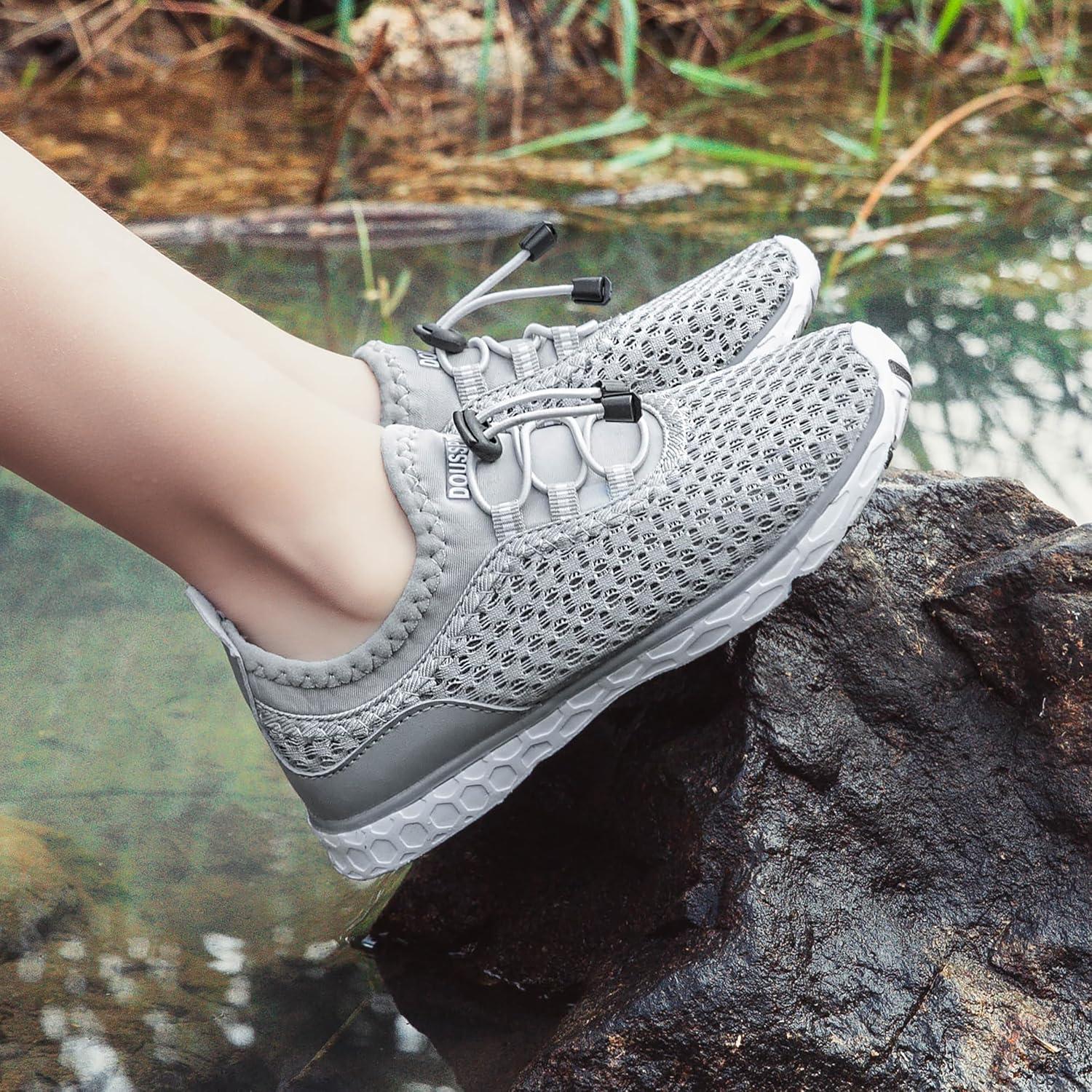 imageDOUSSPRT Water Shoes for Kids Boys Girls Quick Dry Beach Sports Swim Pool Aqua Shoes for ToddlerLittle KidBig KidLightgrey