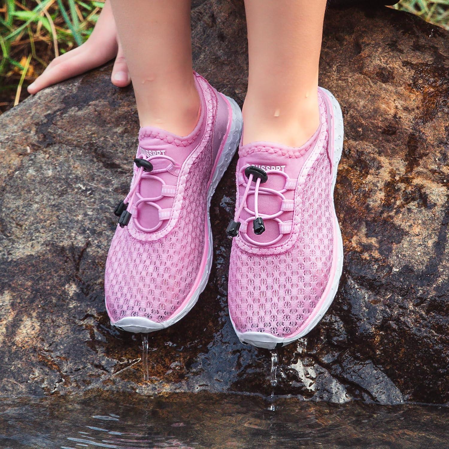 imageDOUSSPRT Water Shoes for Kids Boys Girls Quick Dry Beach Sports Swim Pool Aqua Shoes for ToddlerLittle KidBig KidPink