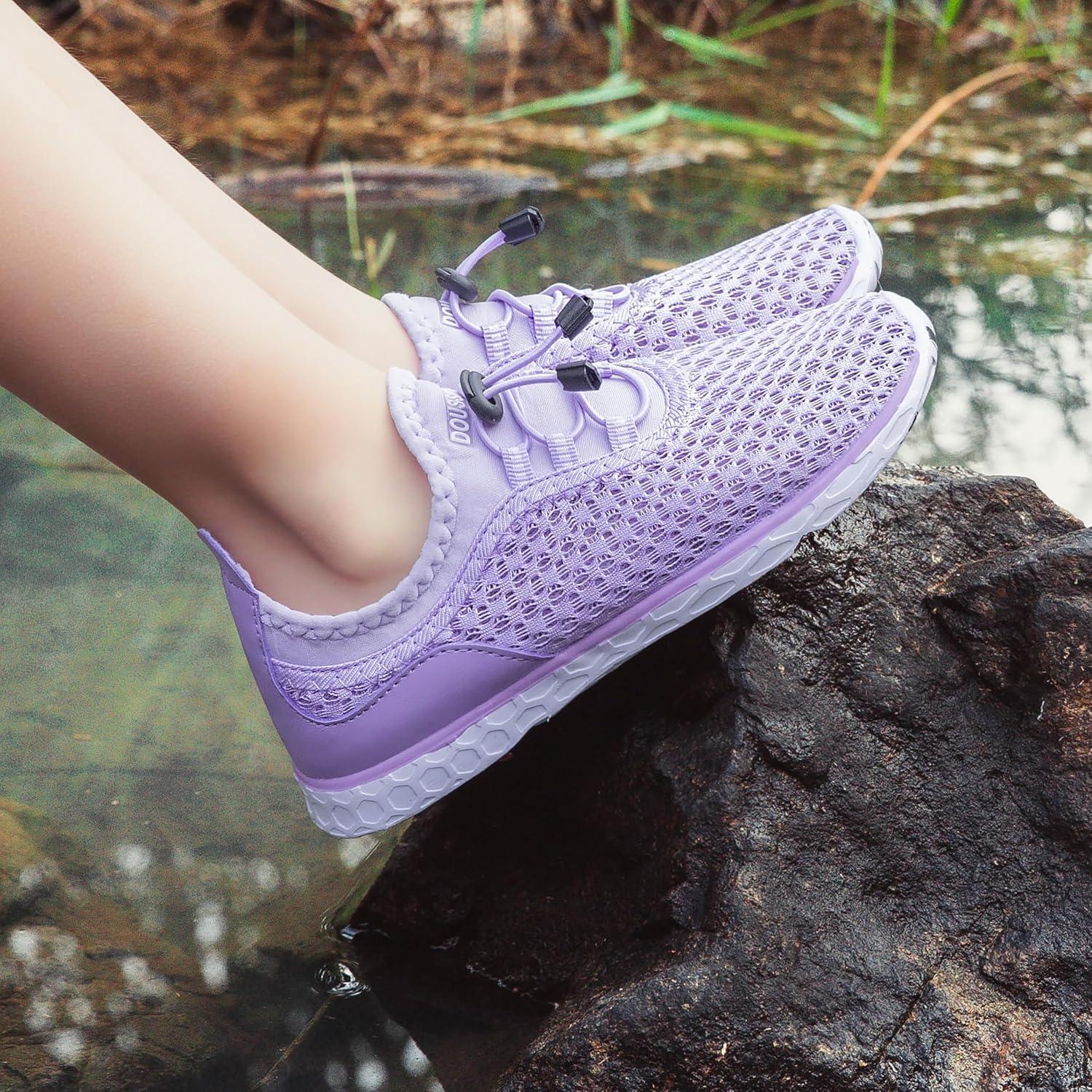 imageDOUSSPRT Water Shoes for Kids Boys Girls Quick Dry Beach Sports Swim Pool Aqua Shoes for ToddlerLittle KidBig KidPurple