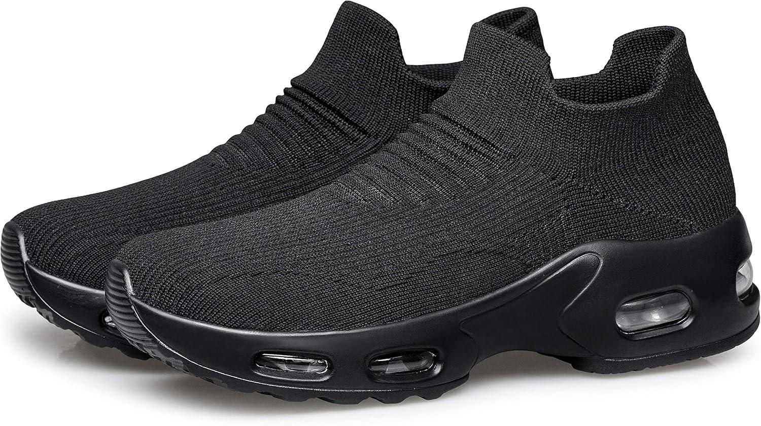 imageDOUSSPRT Womens Walking Shoes Slip on Sock Sneakers Lady Girls Nurse Mesh Air Cushion Platform Loafers Fashion CasualBlack