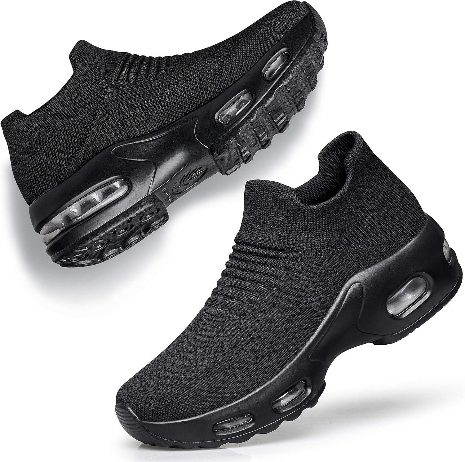 imageDOUSSPRT Womens Walking Shoes Slip on Sock Sneakers Lady Girls Nurse Mesh Air Cushion Platform Loafers Fashion CasualBlack