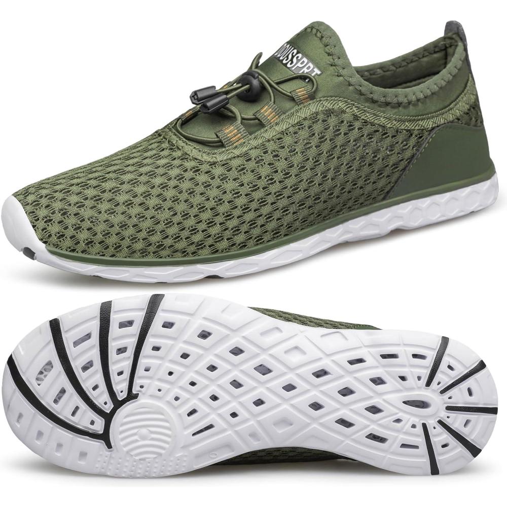 imageDOUSSPRT Mens Water Shoes Quick Drying Sports Aqua ShoesArmygreenWhite