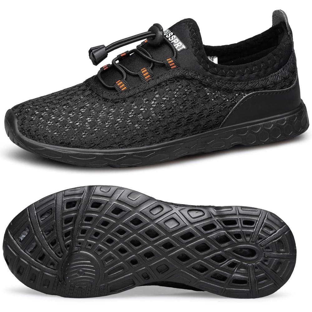 imageDOUSSPRT Water Shoes for Kids Boys Girls Quick Dry Beach Sports Swim Pool Aqua Shoes for ToddlerLittle KidBig KidAllblack