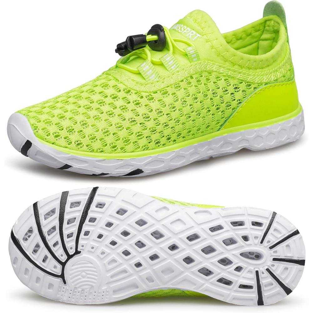 imageDOUSSPRT Water Shoes for Kids Boys Girls Quick Dry Beach Sports Swim Pool Aqua Shoes for ToddlerLittle KidBig KidNeongreen