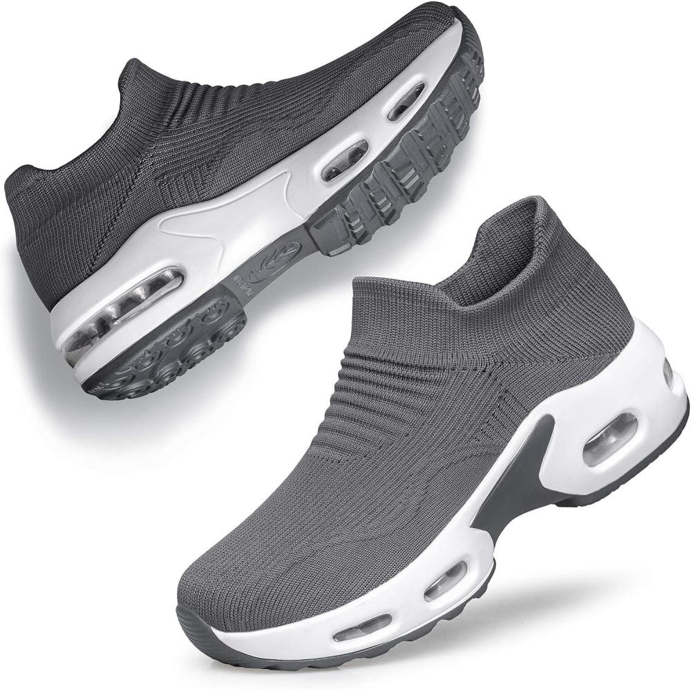 imageDOUSSPRT Womens Walking Shoes Slip on Sock Sneakers Lady Girls Nurse Mesh Air Cushion Platform Loafers Fashion Casual