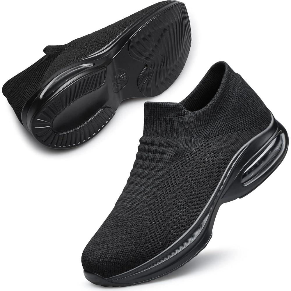 imageDOUSSPRT Womens Walking Shoes Slip on Sock Sneakers Lady Girls Nurse Mesh Air Cushion Platform Loafers Fashion CasualAllblack 017