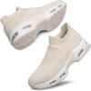 DOUSSPRT Womens Walking Shoes Slip on Sock Sneakers Lady Girls Nurse Mesh Air Cushion Platform Loafers Fashion Casual(Apricot)