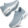 DOUSSPRT Womens Walking Shoes Slip on Sock Sneakers Lady Girls Nurse Mesh Air Cushion Platform Loafers Fashion Casual(Greyblue)
