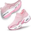 DOUSSPRT Womens Walking Shoes Slip on Sock Sneakers Lady Girls Nurse Mesh Air Cushion Platform Loafers Fashion Casual(Pink)