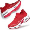 DOUSSPRT Womens Walking Shoes Slip on Sock Sneakers Lady Girls Nurse Mesh Air Cushion Platform Loafers Fashion Casual(Red)