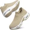 DOUSSPRT Womens Walking Shoes Slip on Sock Sneakers Lady Girls Nurse Mesh Air Cushion Platform Loafers Fashion Casual(Yellowbrown)