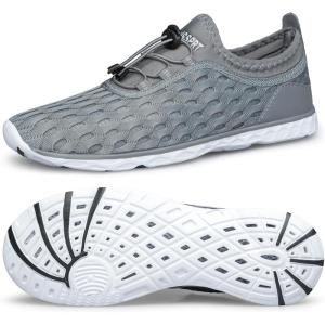 DOUSSPRT Men’s Water Shoes Quick Drying Sports Aqua Shoes(Darkgreywhite)