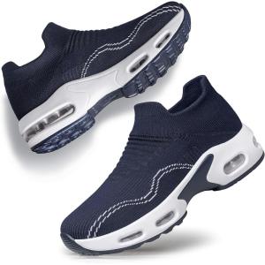 DOUSSPRT Womens Walking Shoes Slip on Sock Sneakers Lady Girls Nurse Mesh Air Cushion Platform Loafers Fashion Casual(Darkblue)